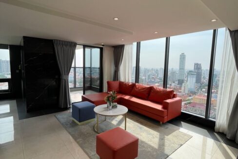Luxury 3-Bedroom Penthouse for Sale in Phnom Penh Living Room